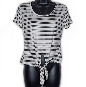 Rue21 Striped Short Sleeve Top Tie Front White - M